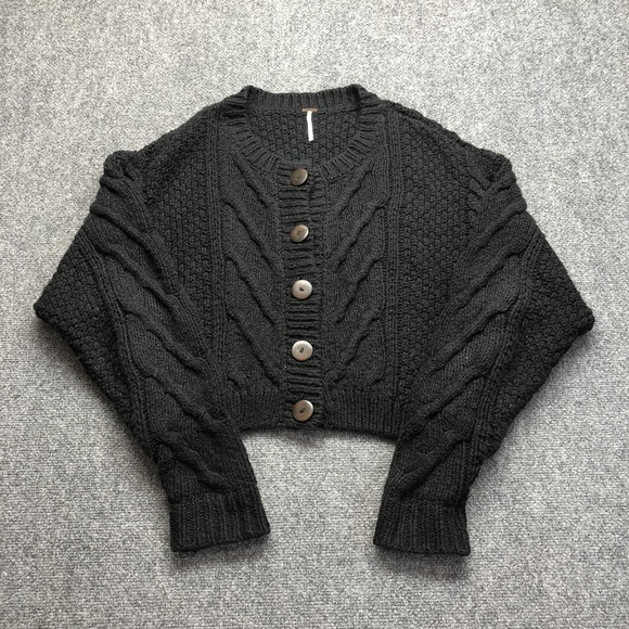 Free People Sweaters - Free People Black Cable Knit Cropped Cardigan